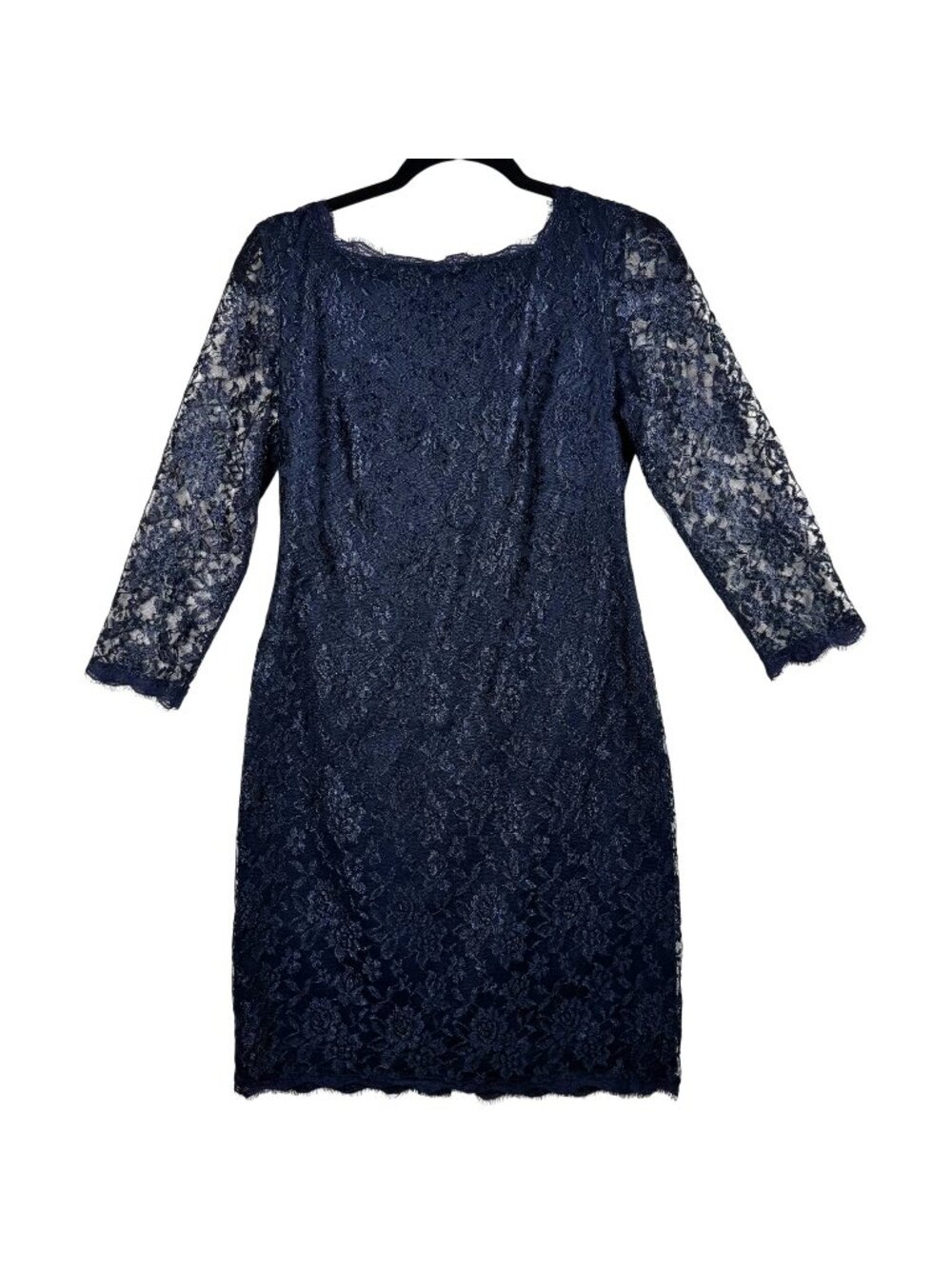 Simply Liliana Navy Blue Lace Sheath Dress 3/4 Sleeves Size 10 Back Zip Closure